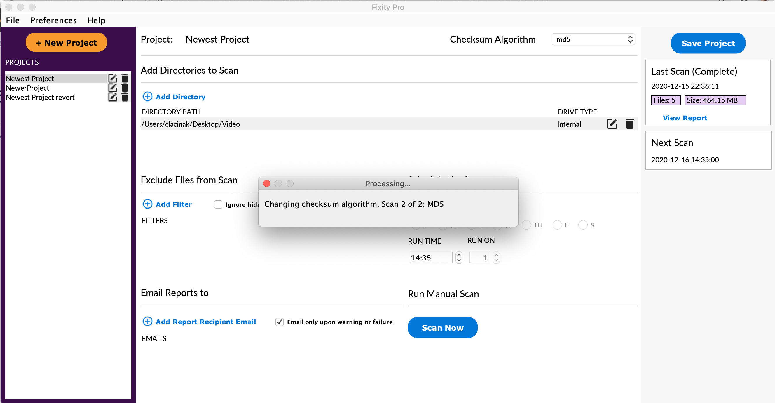 Checksum selection window screenshot