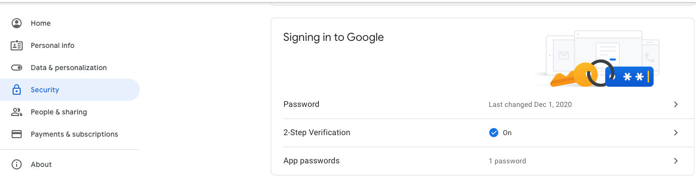 Google API password dialog screenshot
