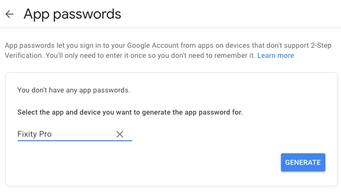 Google API password dialog screenshot