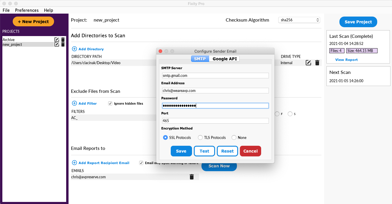 Google API password dialog screenshot