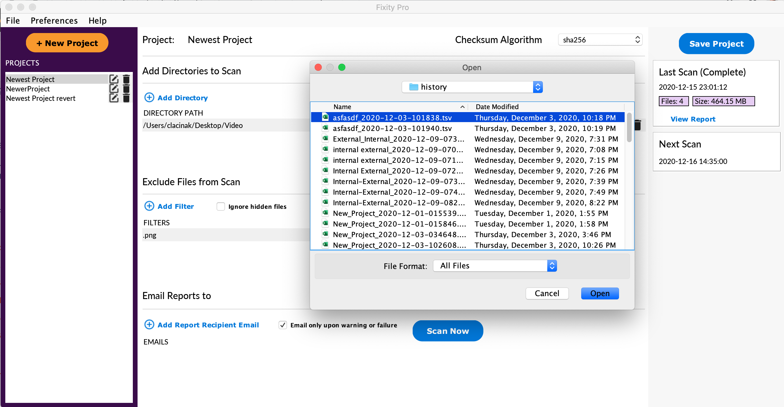 Import project window screenshot