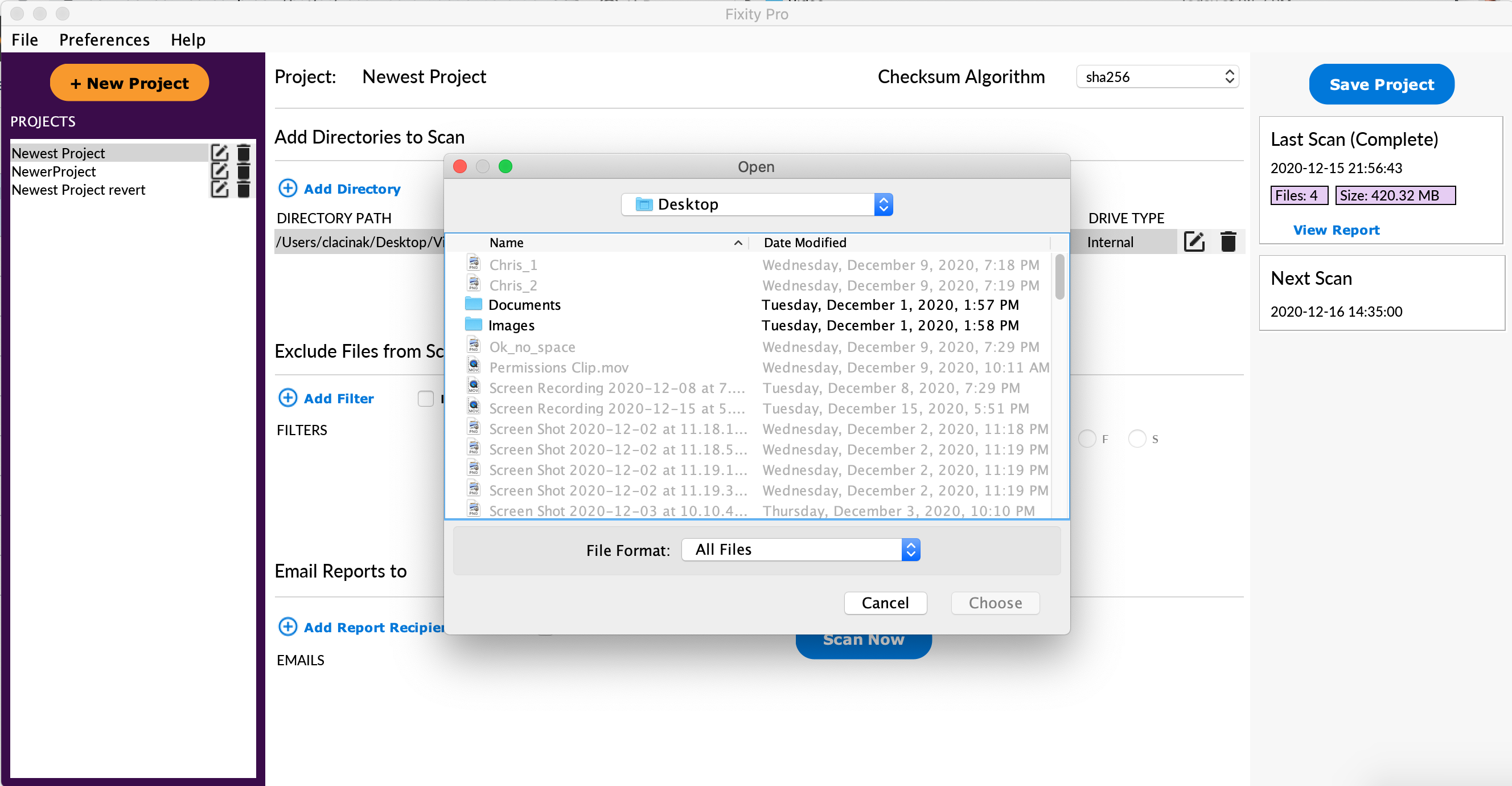 Location selection window screenshot