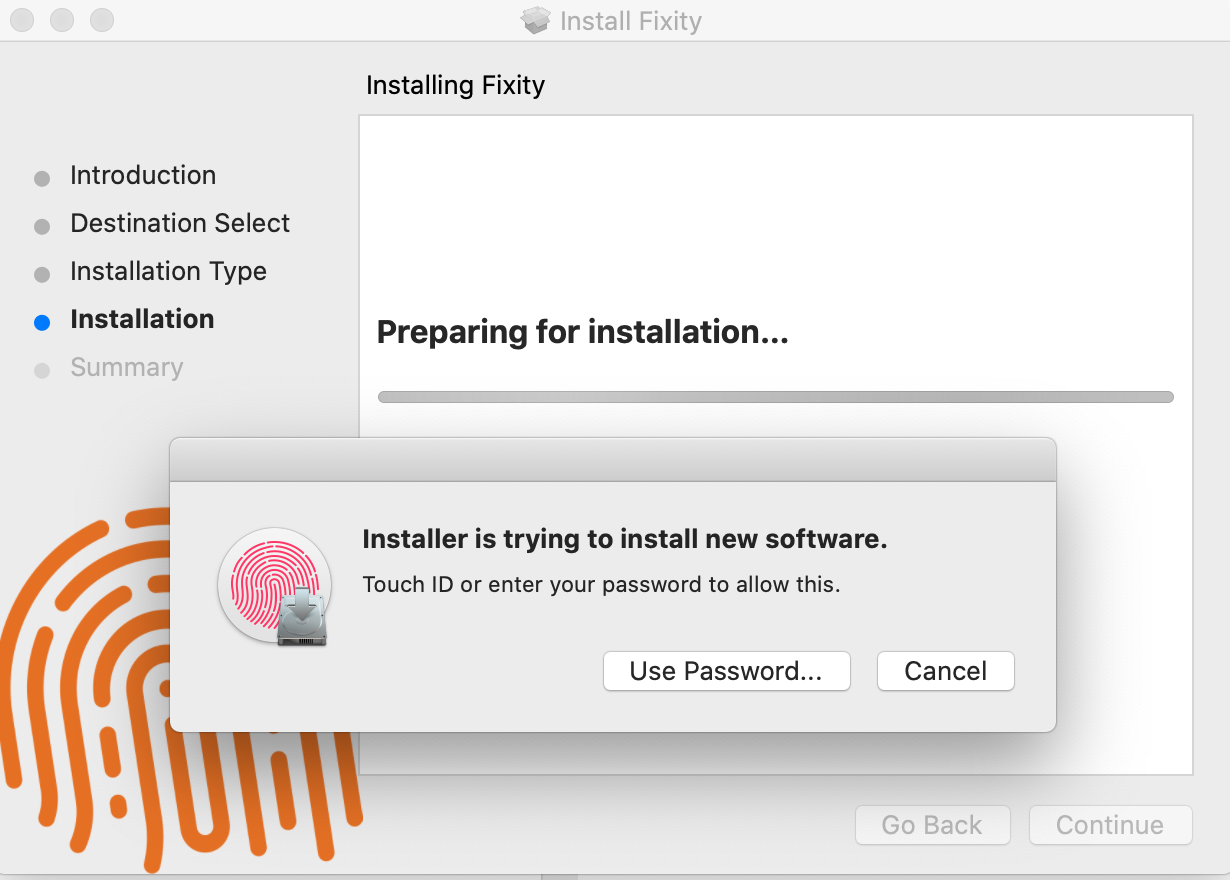 macOS install credentials window screenshot