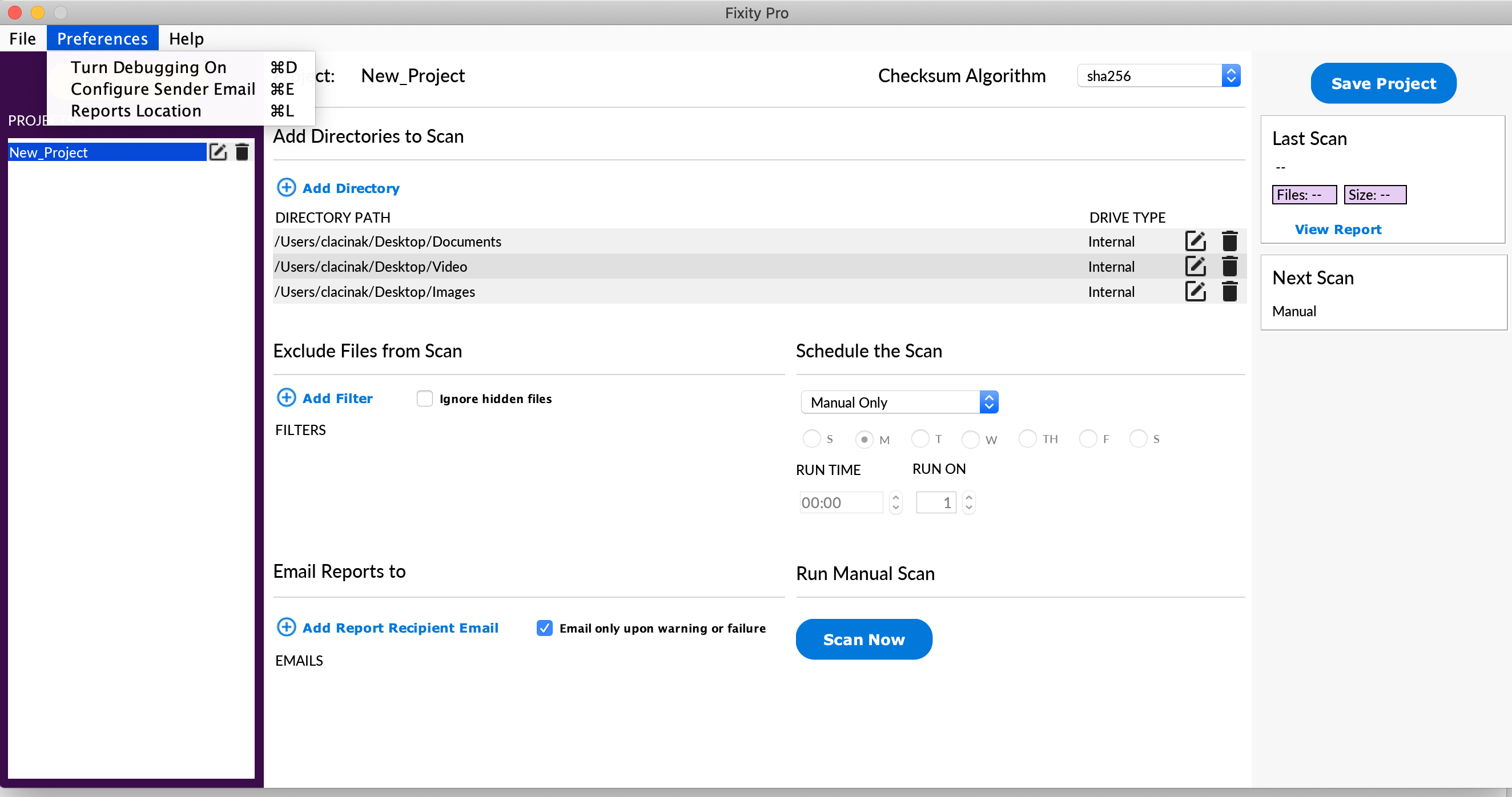Preferences menu screenshot