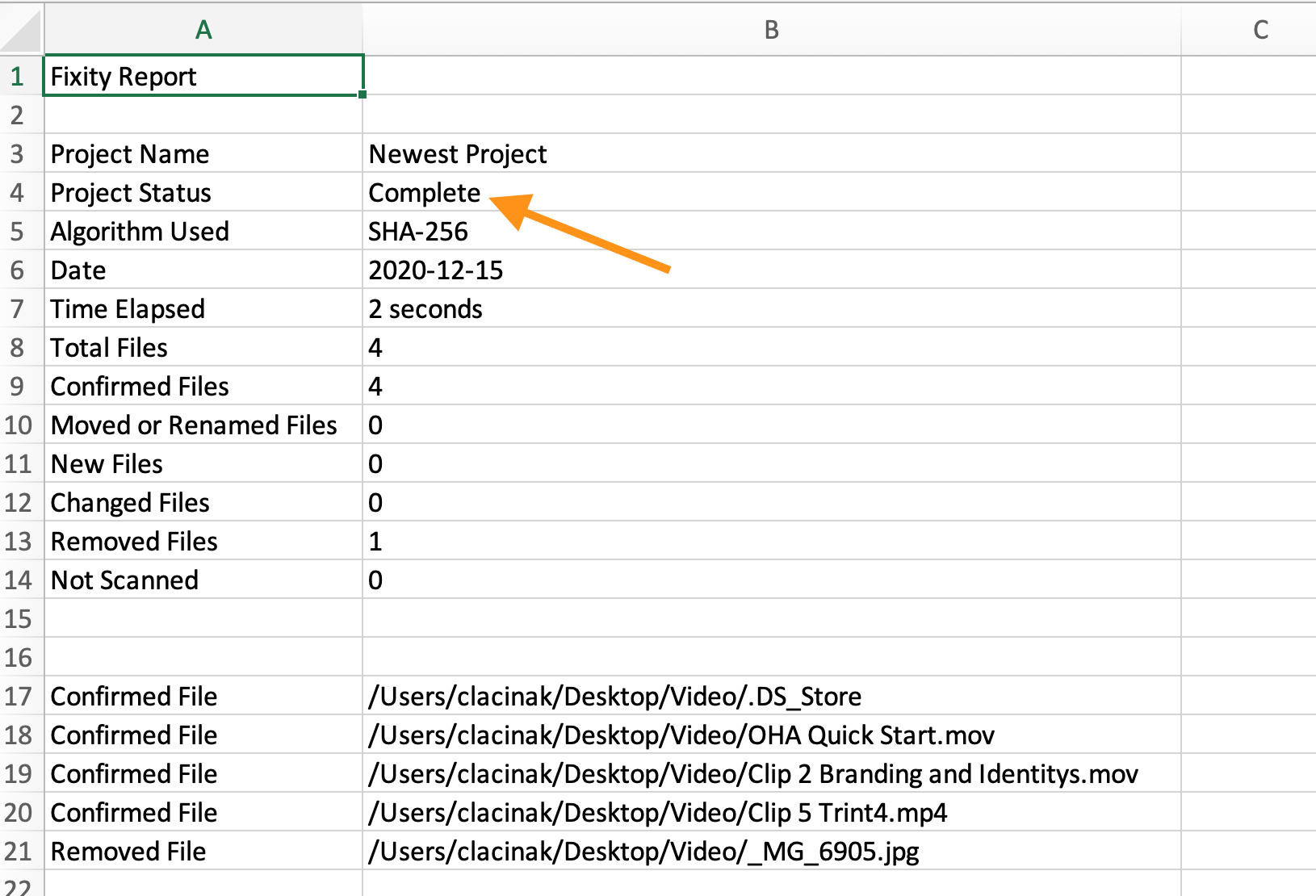 Status reporting window screenshot