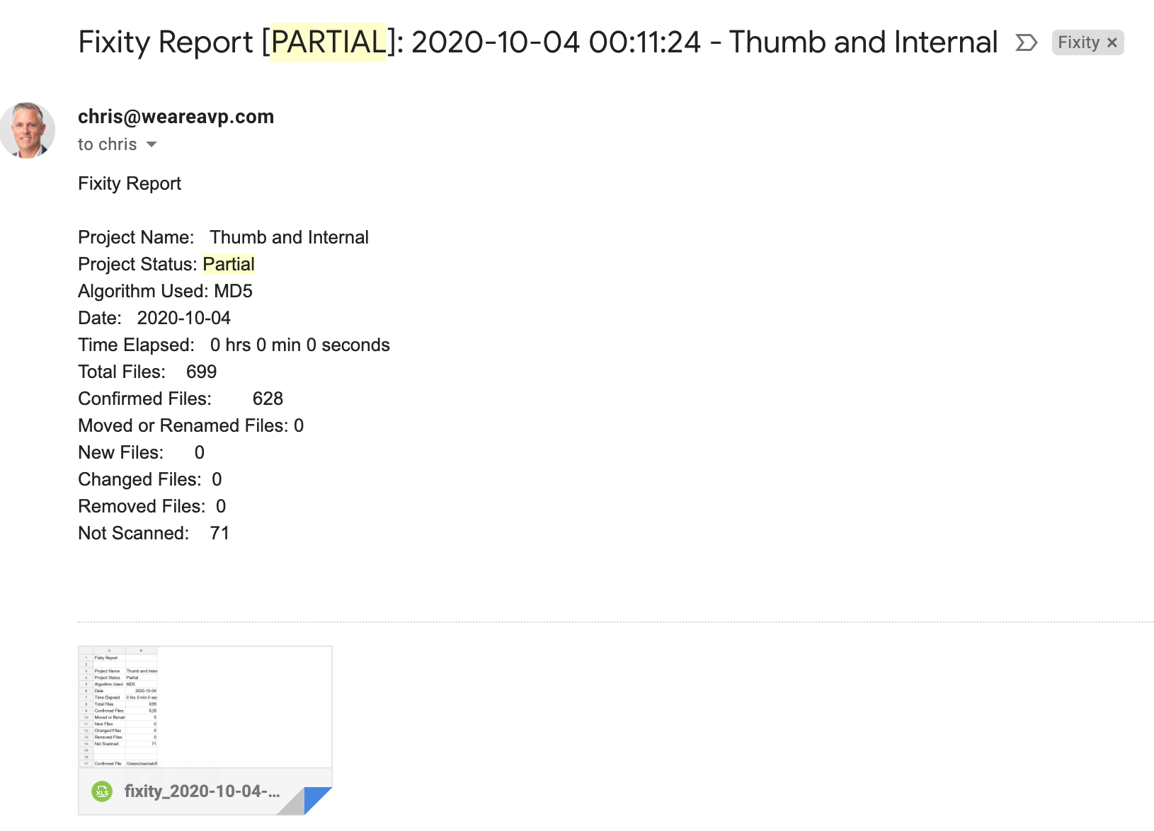 Status reporting window screenshot