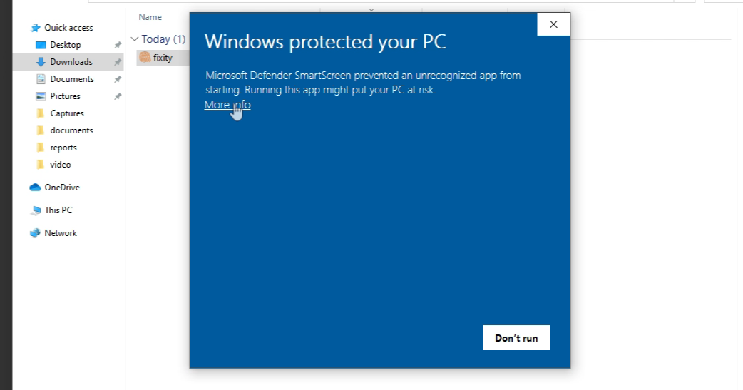 Windows install protected PC screenshot