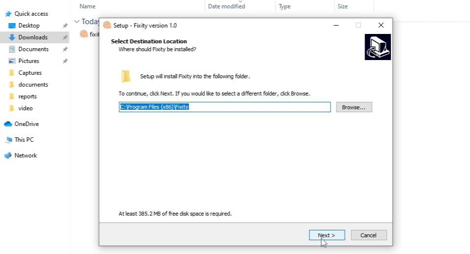 Windows install location screenshot